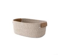 Portable cotton rope woven storage basket with leather handles, for desktop and bedroom use to keep toys and small objects tidy (Light Brown S)