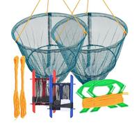 Portable Crab Drop Net with Net Bait Bag & Rope & Line Handle for Crabbing Catch Fish Prawn Crayfish Lobster (Set of 4, 30cm)