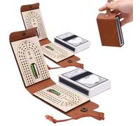 Portable Cribbage Board for Travel, PU Leather Wraparound Touring Cribbage Board with Playing Cards and Elastic Rope, Outdoor Games for Family Friends - Take The Game Anywhere (2pcs)