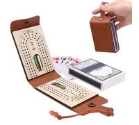 Portable Cribbage Board for Travel, PU Leather Wraparound Touring Cribbage Board with Playing Cards and Elastic Rope, Outdoor Games for Family Friends - Take The Game Anywhere (1pcs)