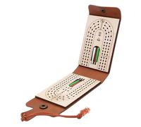 Portable Cribbage Board - PU Leather Folding Case, Tabletop Playing Set, Compact Card Game | Classic Wooden Peg Holder Storage Box, Family Travel Camping, Activity Use, 10x7x3cm