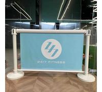 Portable Crowd Control Barrier with Sign Stanchions and Roller-up Design for Indoor Queuing and Customer Flow Management