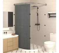 Portable Curved Shower Curtain Rod No Drilling U Shaped Flexible Installation for Arched Fittings Magnetic Grey & Silver (85 90cm x 100 120cm) Ideal for Dressing Rooms & Mobile Use