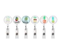 Portable Cute Pattern 360 Degree Rotating Retractable Work Card Clip Holder Buckle Supplies for Offices Schools Hospitals ABS Material 6 Pack