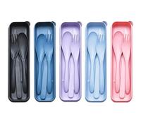 Portable Cutlery Set with Case, 5 Sets Reusable Plastic Knife Fork Spoon Tableware Set, Travel Utensils Set for Camping Picnic Office School or Daily Use (5 Colors)