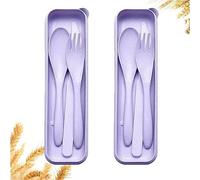 Portable Cutlery Set with Case, Reusable Plastic Knife Fork Spoon Tableware Set, Travel Utensils Set for Camping Picnic Office School or Daily Use (Purple)
