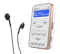 Portable DAB/DAB+ & FM Digital Radio | Sports Earphones Included | Clear Digital Display | Rechargeable Battery (10-12 Hours) | Perfect for Sports, Hiking or Working | AZATOM A2 (White/Rose Gold)