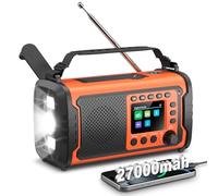 Portable DAB/FM Radio 27000mAh Emergency Radio with Solar,Hand Crank,Battery Powered, Survival Wind Up DAB Radio with Bluetooth,80 Presets,Clock,SOS Alarm,Flashlight,Reading Lamp Outdoor Camping