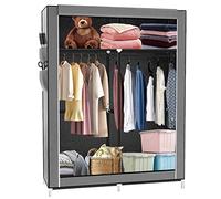 Portable Dark Grey Fabric Wardrobe with Hanging Rod & Shelves - Stylish Space-Saving Storage Solution for Bedroom 108x45x170 cm Closet