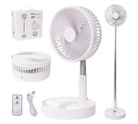 Portable Desk Fan,Foldable Fan Pedestal Stand Floor Fan Adjustable Height from 14.2 inch to 39inch, 4 Speeds & Time Settings, 7200mAh Rechargeable Battery Telescopic Oscillate USB Charging (WHITE)