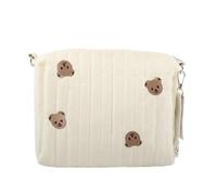 Portable Diaper Bag, Embroidery Bear Baby Changing Bags, Cotton Nappy Bag Organiser, Mum Bag with Pram Hook, for Mum Baby Travel, White, black, Black