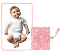 Portable Diaper Changing Mat for Baby - Waterproof Compact Changing Mat with Wrist Strap - Wipeable Travel Changing Pad for Diaper Bag(Pink Flowers)