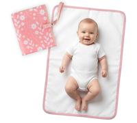 Portable Diaper Changing Pad for Baby - Waterproof Compact Changing Mat with Wrist Strap - Wipeable Travel Changing Pad for Diaper Bag - Gifts for Baby Shower by PHOEBUS BABY(Pink Flowers)