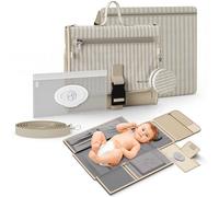 Portable Diaper Changing Pad - Large, Waterproof Travel Changing Pad for Baby with Extra Storage, Wipes Pocket & Pacifier Case - Portable Diaper Changing Station - Beige Striped