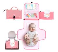 Portable Diaper Changing Pad, Portable Changing pad for Newborn Girl & Boy - Baby Changing Pad with Smart Wipes Pocket - Waterproof Travel Changing Kit - Baby Gift by Kopi Baby - Pink