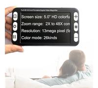 Portable Digital Magnifier 5-Inch: Electronic Video Magnifier with 2X-48X Zoom, 26Color Modes, Rechargeable, Freeze Snapshot, TF Card Storage, Reading Aid for Books