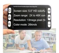 Portable Digital Magnifier, 5-inch HD Electronic Video Magnifier for 2X - 48X Electronic Reading Aid with 13MP Near & Far Dual Lens, 26 Color Mode, AV/HDMI Output