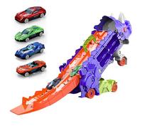 Portable Dinosaur Truck,Transport Dinosaur Truck Toy - Toys for Toddler, Foldable Sliding Transport with Track and Die-cast Cars, for Kids 3-6