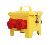 Portable Distribution Box ABS IP65 for Construction Site Electrical Distribution Surface-Mounted Yellow 246 x 260 mm Robust Fuse Box with Carry Handle for Outdoor Use Small Distributor 32A Sockets