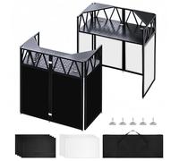Portable DJ Booth Facade Stand, Foldable DJ Table 40" x 20" x 45" Tabletop, DJ Facade Station for DJ Controller, Mixer & LaptopEvents&Parties - Includes Carry Bag&Two Metal Corner Tables.