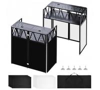 Portable DJ Booth Facade Stand, Foldable DJ Table 40" x 20" x 45" Tabletop, DJ Facade Station for DJ Controller, Mixer & LaptopEvents&Parties - Includes Carry Bag&Two Metal Corner Tables.