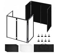 Portable DJ Booth Facade Stand, Foldable DJ Table 45"x40" Tabletop, DJ Facade Station for DJ Controller, Mixer & LaptopEvents&Parties - Includes Carry Bag&Two Metal Corner Tables