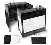 Portable DJ Booth Table, 41"L x 20"W DJ Table Stand Portable Booth Double Deck, Adjustable DJ Facade Station with White & Black Scrim, Foldable Metal Frame DJ Booth Panel for Parties, Wedding, Bars