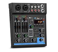 Portable DJ Mixer Professional Audio Mixer, Sound Board Console 4-Channel Digital USB Bluetooth-compatible DJ Controller 48V Power for Party Studio