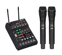 Portable DJ Mixer Professional Audio Mixer with 2 Wireless Microphones Connectable USB Bluetooth Mp3 Reverb Effects