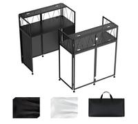 Portable DJ Table Stand, Tool-Free Setup Foldable 40" x 20" DJ Stand Booth w/ 2 Top Trays, Black & White Scrims, 4IN Adjustable Leveling Feet, 5 Cable Holes and Carry Bag, for Parties, Events, Studios