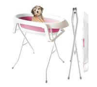 Portable Dog Bath, 2 in 1 Foldable Pet Bathtub Washing Station for Small Medium Dogs Cats, Indoor Outdoor Collapsible Grooming Tub with Drain Hole, Dog Shower Washing Stations (Pink)