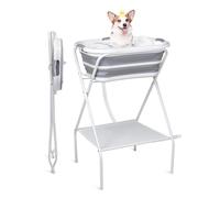Portable Dog Bath Tub and Dog Washing Station, Collapsible Elevated Pet Tub for Bathing, Showering, Grooming, Pet Bathing Basin for Small to Medium Dogs, Cats and Other Pets (Built-in Drainage System)