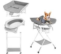 Portable Dog Bathtub, 3 Height Adjustable Elevated Pet Bathtub Dog Washing Station, Dogs Tubs for Bathing and Grooming, for Small to Medium Dogs Cats,with Wheels,Indoor and Outdoor Use (Grey)
