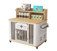 Portable Dog Crate, Side With Small Storage Board For Cans, Bottom With Dog Toilet + Universal Wheels, Suitable For Small And Medium-sized Dogs(Log+white)