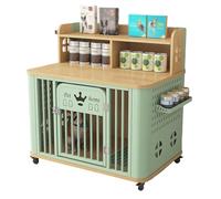 Portable Dog Crate, Side With Small Storage Board For Cans, Bottom With Dog Toilet + Universal Wheels, Suitable For Small And Medium-sized Dogs(Log+green)