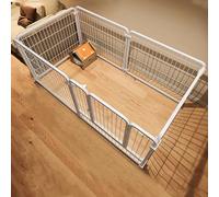 Portable Dog Playpen with Automatic Locking Door - Durable Carbon Steel for Secure Indoor and Outdoor Use - Easy Setup for Pet Safety