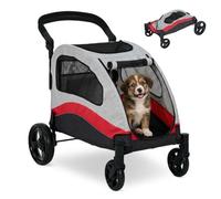 Portable Dog Stroller with 4 Wheels, Large Dog Buggy with Adjustable Handle and Foot Brake, One Hand Floding Pet Travel Stroller with Breathable Window for Small Medium Pets, Loads Up to 75KG,Red