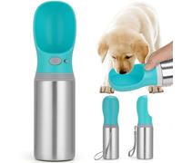 Portable Dog Water Bottle, 14 OZ, Stainless Steel Leak Proof Puppy Water Dispenser with Drinking Feeder for Pets Travel, Walking, Hiking and Outdoor Activities