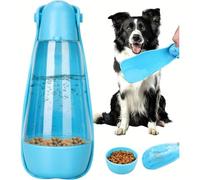 Portable Dog Water Dispenser 260ml With 200ml Bowl Travel Bottles Leakproof BPA Free Food Grade For Dogs Travel Walking Hiking Park(Blue)