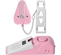 Portable Door Lock & Door Stop Alarm Set, Dual Protection Home Security Door Kit, Travel Hotel Lock Devices Pocket Self Defensey Tools for Traveling Hotel Home Apartment (Pink)