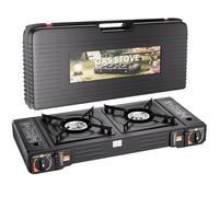 Portable Double Burner Camping Stove with Carry Case, Gas Cooker Stove Automatic Ignition System, Grill Plate Compact Cooker Butane Gas,BBQ Cooker Caravan & Outdoor Cooking