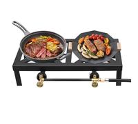 Portable Double Burner, Ourdoor Camping Gas Stove Propane Cooker Cast Iron BBQ Grill with 3.9ft Regulator Hose for Patio Camping, Home Brewing