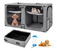 Portable Double Dog Crate,Twin Compartment Pet Show House Pet Condo,Cat Travel Carrier Cages with Litter Box Water Bottle Mat and hamock,Two Room Cat Enclosure Playpen