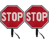 Portable Double-Sided LED Stop/Slow Sign - Flashing & Steady Traffic Control Paddle High-Visibility Handheld Safety Device For Construction Events Road Work(STOP/STOP)
