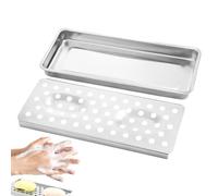 Portable Draining Soap Dish, Stainless Steel Soap Holder, Large Capacity Soap Saver, Lightweight Drainage Soaps Dish Design 9.65 x 4.33 x 1.38 Inches for Bathroom, Kitchen (1 Piece)
