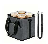Portable Drink Holder - 4 Compartment Insulated Tote Drink Holder with Handle and Waterproof Liner, Padded Dividers for Hot & Cold Drinks, 100% Splash Proof, Grey, Se référer au descriptif, Refer to
