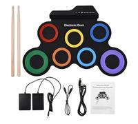 Portable Drum Pad Kit, Electronic Drum Set 7 Pads With Headphone Jack Pedals Drumsticks Musical Practice Pad Kit For Outdoor Parties