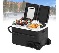 Portable Dual Zone Car Refrigerator -4℉ to 68℉, 40L with Wheels, 12/24V DC, Quiet Cooling, Ideal for Camping, Road Trips, RVs, and SUVs