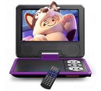 WOLFANG 9.5" Portable DVD Player for Kids and Car Travel with 7.5" HD Swivel Screen, 4-6 Hours Battery Life, Region Free, Stereo Speaker, Headphone/Sync TV/USB/SD Card, Purple [No Blu-ray Support]