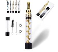 Portable Easy-to-Clean Twisted Glass Blunt Pipe,Twisty Glass Blunt Pipe with Adjustable Chamber,Glass Twisty Blunt with Swivel Head Built-in Grinder,Compact Design (Gold)